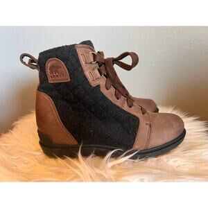 Sorel Women’s Evie NW Tobacco Black Sz 7.5 Boot Lace New Leather Suede Classic